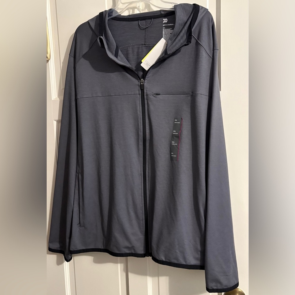 All in Motion Men’s Gray Lightweight Full Zip Hood Jacket with Zip Pocket XXL